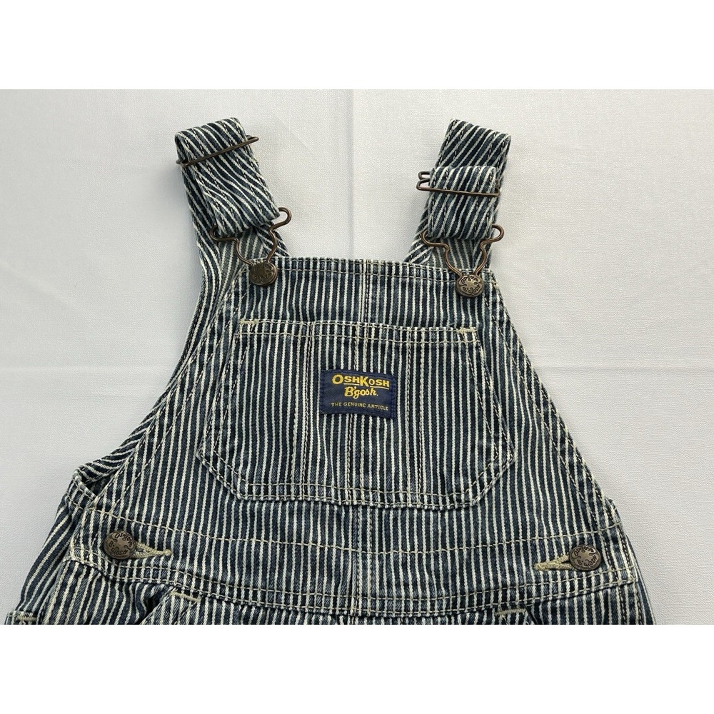OshKosh B'Gosh Denim Overalls Y2K Toddler 2T Railroad Hickory Stripe Blue White